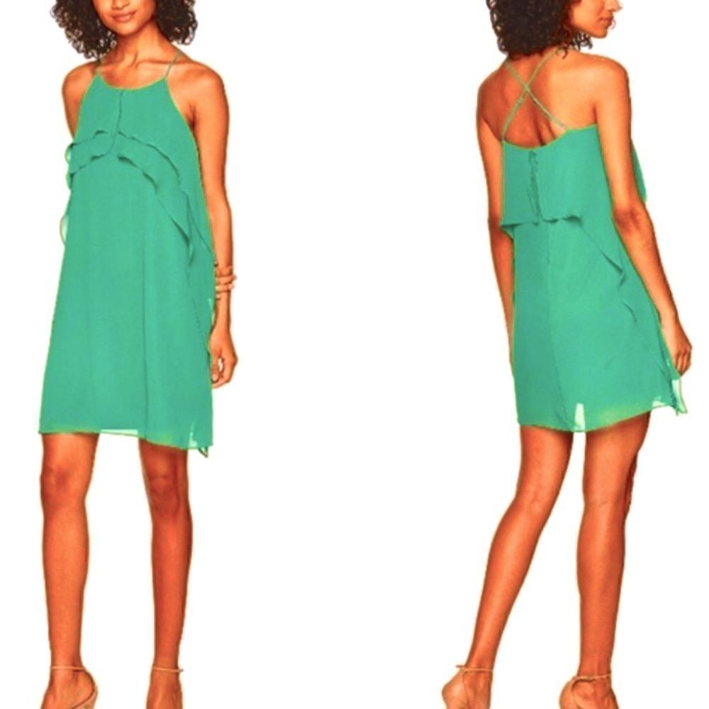 BCBGMAXAZRIA JADE LAYERED CAMI RUFFLED TOP DRESS L NWT